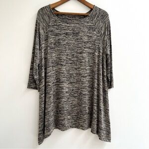 Soma tan black jersey stretch tunic top shark bite hem 3/4 length sleeves XL